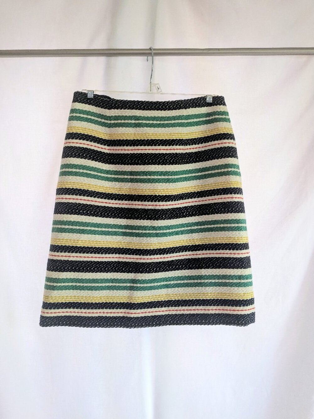 Brooks Brothers Striped Cotton Pencil Skirt Size 0 Navy Green Yellow Red